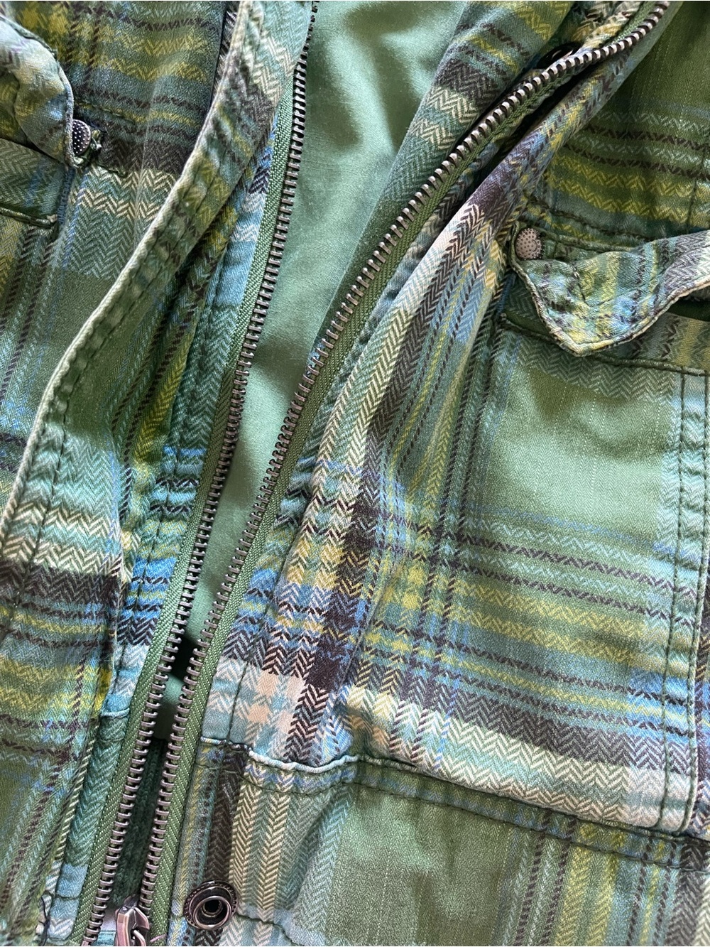 Vintage Y2k Mossimo Supply Co. Green Plaid Hooded Puffer Jacket with Faux Fur L - Picture 7 of 10